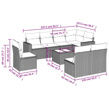 Set mobilier de grădină cu perne, 9 piese, negru, poliratan - Img 3