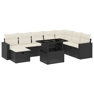 Set mobilier de grădină cu perne, 9 piese, negru, poliratan - Img 2