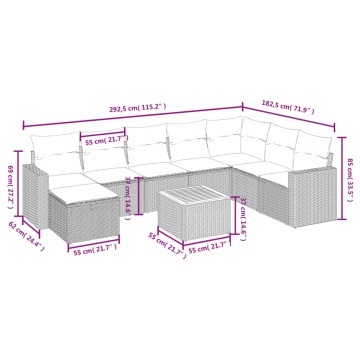 Set mobilier de grădină cu perne, 9 piese, negru, poliratan - Img 4