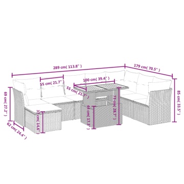 Set mobilier de grădină cu perne, 9 piese, negru, poliratan - Img 3