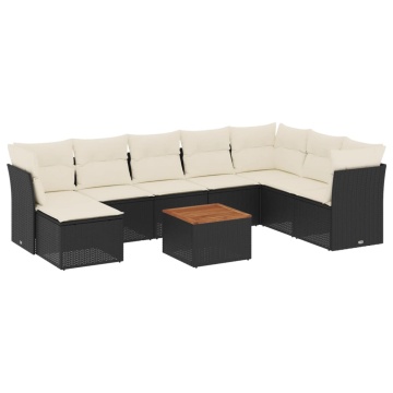 Set mobilier de grădină cu perne, 9 piese, negru, poliratan - Img 2