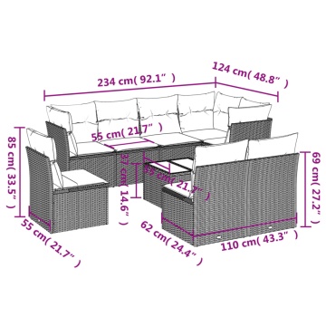 Set mobilier de grădină cu perne, 9 piese, negru, poliratan - Img 3