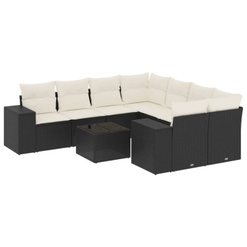 Set mobilier de grădină cu perne, 9 piese, negru, poliratan - Img 2