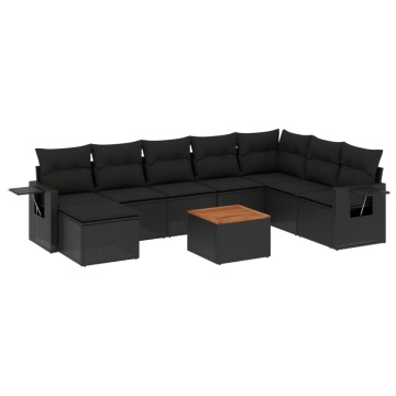 Set mobilier de grădină cu perne, 9 piese, negru, poliratan - Img 2