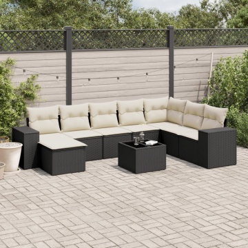 Set mobilier de grădină cu perne, 9 piese, negru, poliratan - Img 1