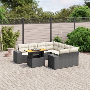 Set mobilier de grădină cu perne, 9 piese, negru, poliratan - Img 1