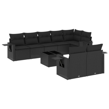 Set mobilier de grădină cu perne, 9 piese, negru, poliratan - Img 2