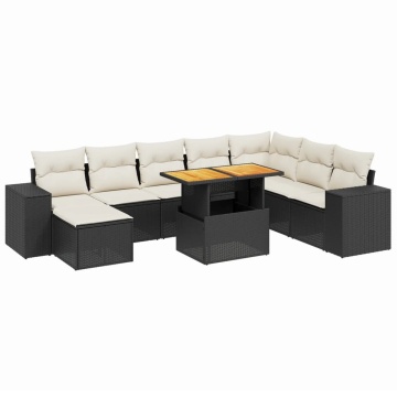 Set mobilier de grădină cu perne, 9 piese, negru, poliratan - Img 2