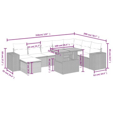 Set mobilier de grădină cu perne, 9 piese, negru, poliratan - Img 3