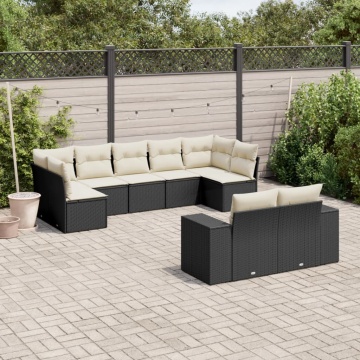 Set mobilier de grădină cu perne, 9 piese, negru, poliratan - Img 1