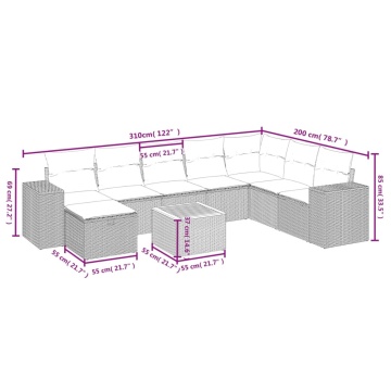 Set mobilier de grădină cu perne, 9 piese, negru, poliratan - Img 4