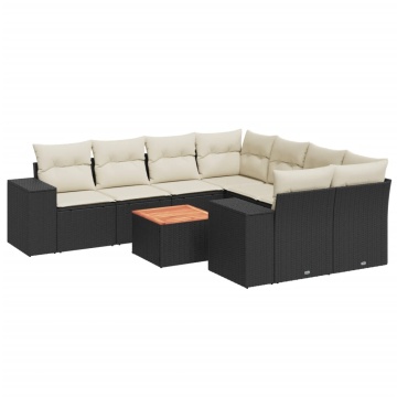 Set mobilier de grădină cu perne, 9 piese, negru, poliratan - Img 2