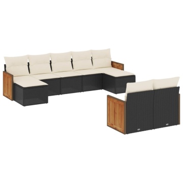 Set mobilier de grădină cu perne, 9 piese, negru, poliratan - Img 2