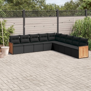 Set mobilier de grădină cu perne, 9 piese, negru, poliratan - Img 1