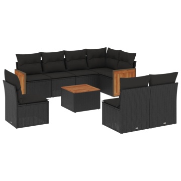 Set mobilier de grădină cu perne, 9 piese, negru, poliratan - Img 2