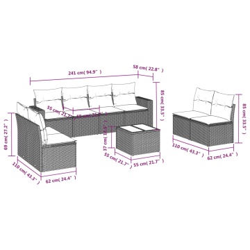 Set mobilier de grădină cu perne, 9 piese, negru, poliratan - Img 6