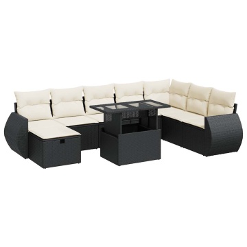 Set mobilier de grădină cu perne, 9 piese, negru, poliratan - Img 2