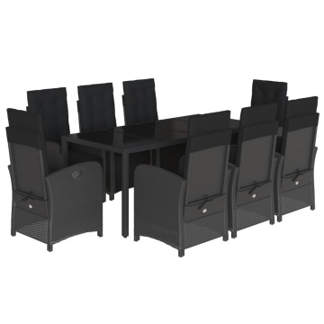 Set mobilier de grădină cu perne, 9 piese, negru, poliratan - Img 2