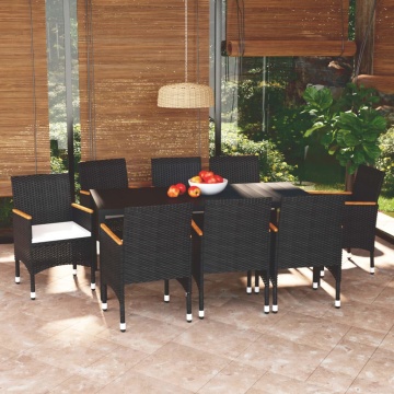 Set mobilier de grădină cu perne, 9 piese, negru, poliratan - Img 1