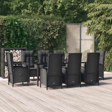 Set mobilier de grădină cu perne, 9 piese, negru, poliratan - Img 1