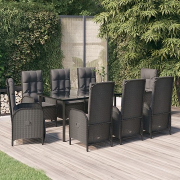 Set mobilier de grădină cu perne, 9 piese, negru, poliratan - Img 1