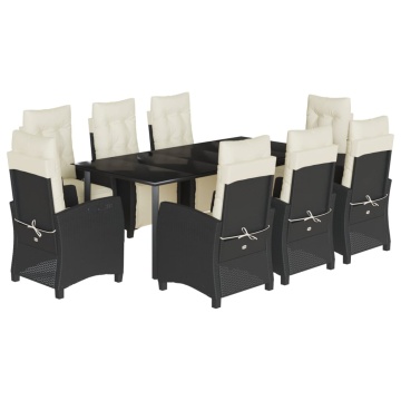 Set mobilier de grădină cu perne, 9 piese, negru, poliratan - Img 2