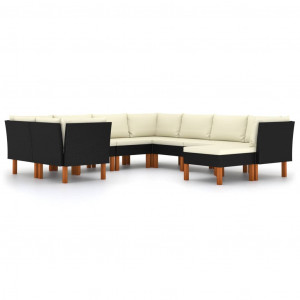 Set mobilier de grădină cu perne, 9 piese, negru, poliratan - Img 1