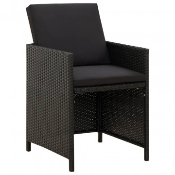 Set mobilier de grădină cu perne, 9 piese, negru, poliratan - Img 4