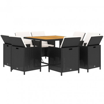 Set mobilier de grădină cu perne, 9 piese, negru, poliratan - Img 3