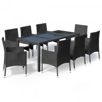 Set mobilier de grădină cu perne, 9 piese, negru, poliratan - Img 2