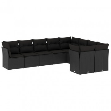 Set mobilier de grădină cu perne, 9 piese, negru, poliratan - Img 2