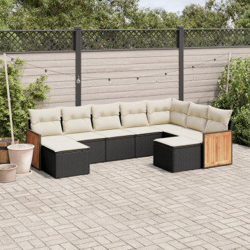 Set mobilier de grădină cu perne, 9 piese, negru, poliratan - Img 1
