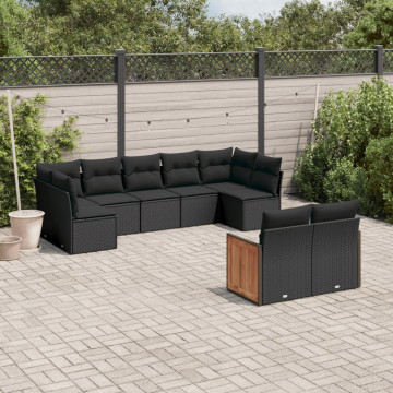 Set mobilier de grădină cu perne, 9 piese, negru, poliratan - Img 1