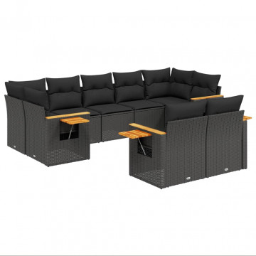 Set mobilier de grădină cu perne, 9 piese, negru, poliratan - Img 2