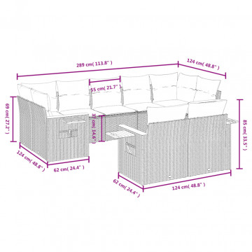 Set mobilier de grădină cu perne, 9 piese, negru, poliratan - Img 7