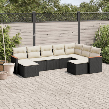 Set mobilier de grădină cu perne, 9 piese, negru, poliratan - Img 1