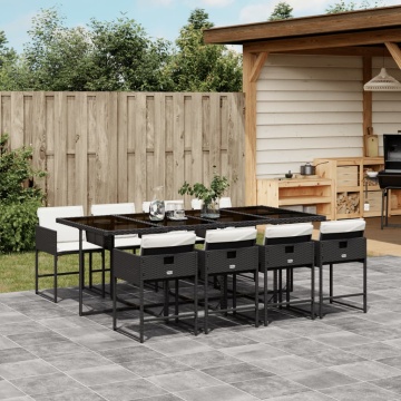 Set mobilier de grădină cu perne, 9 piese, negru, poliratan - Img 1