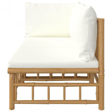 Set mobilier de grădină cu perne alb crem, 2 piese, bambus - Img 4