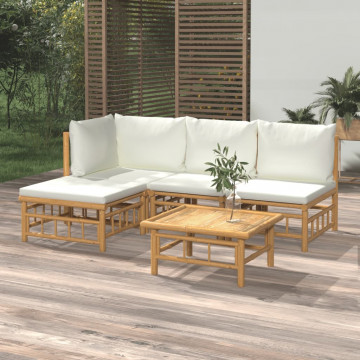 Set mobilier de grădină cu perne alb crem, 2 piese, bambus - Img 1