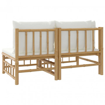 Set mobilier de grădină cu perne alb crem, 2 piese, bambus - Img 8