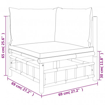 Set mobilier de grădină, cu perne alb crem, 3 piese, bambus - Img 6