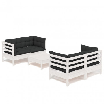 Set mobilier de grădină cu perne antracit, 5 piese, lemn pin - Img 2