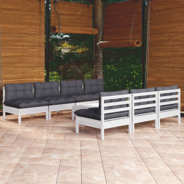 Set mobilier de grădină cu perne antracit, 8 piese, lemn de pin - Img 1
