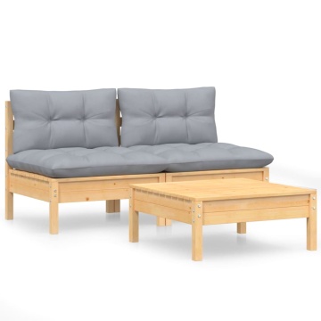 Set mobilier de grădină cu perne gri, 3 piese, lemn de pin - Img 2