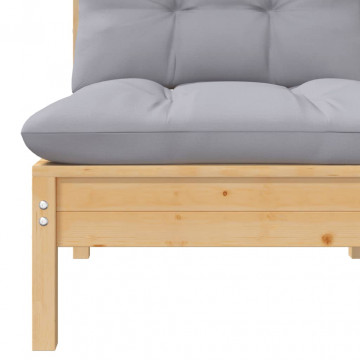 Set mobilier de grădină cu perne gri, 3 piese, lemn masiv pin - Img 4