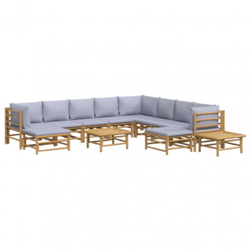 Set mobilier de grădină cu perne gri deschis, 12 piese, bambus - Img 3