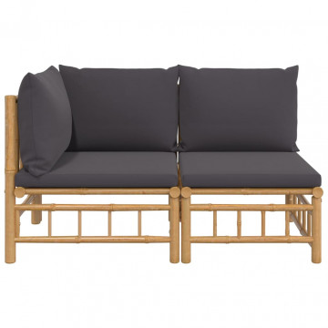 Set mobilier de grădină cu perne gri închis, 2 piese, bambus - Img 3
