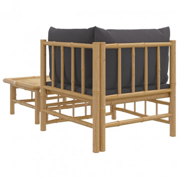 Set mobilier de grădină cu perne gri închis, 2 piese, bambus - Img 8