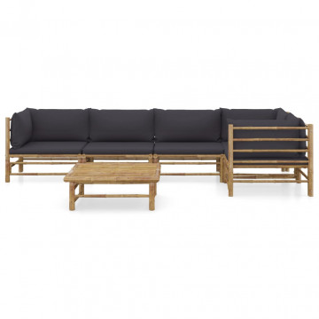 Set mobilier de grădină cu perne gri închis, 6 piese, bambus - Img 2