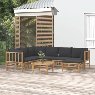 Set mobilier de grădină cu perne gri închis, 8 piese, bambus - Img 1